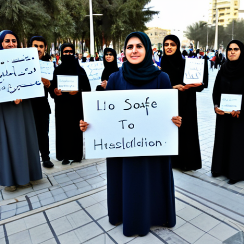 Home 21 Citizen Voices in the Arab World**
"A diverse group of fully clothed people participating in a peaceful demonstration in a modern city square in the Middle East. Some are holding signs with positive messages. The atmosphere is hopeful yet determined. Appropriate attire, safe for work, perfect anatomy, correct proportions, natural pose, professional photography, high quality, modest, family-friendly."
**