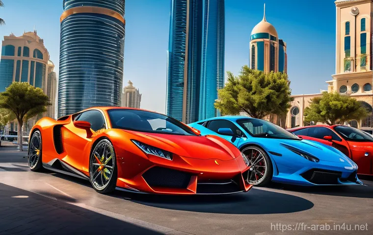 아랍어권에서의 자동차 문화 - **Prompt 1: Opulent City Supercar Showcase**
    A wide-angle, photorealistic shot of a vibrant, sun...