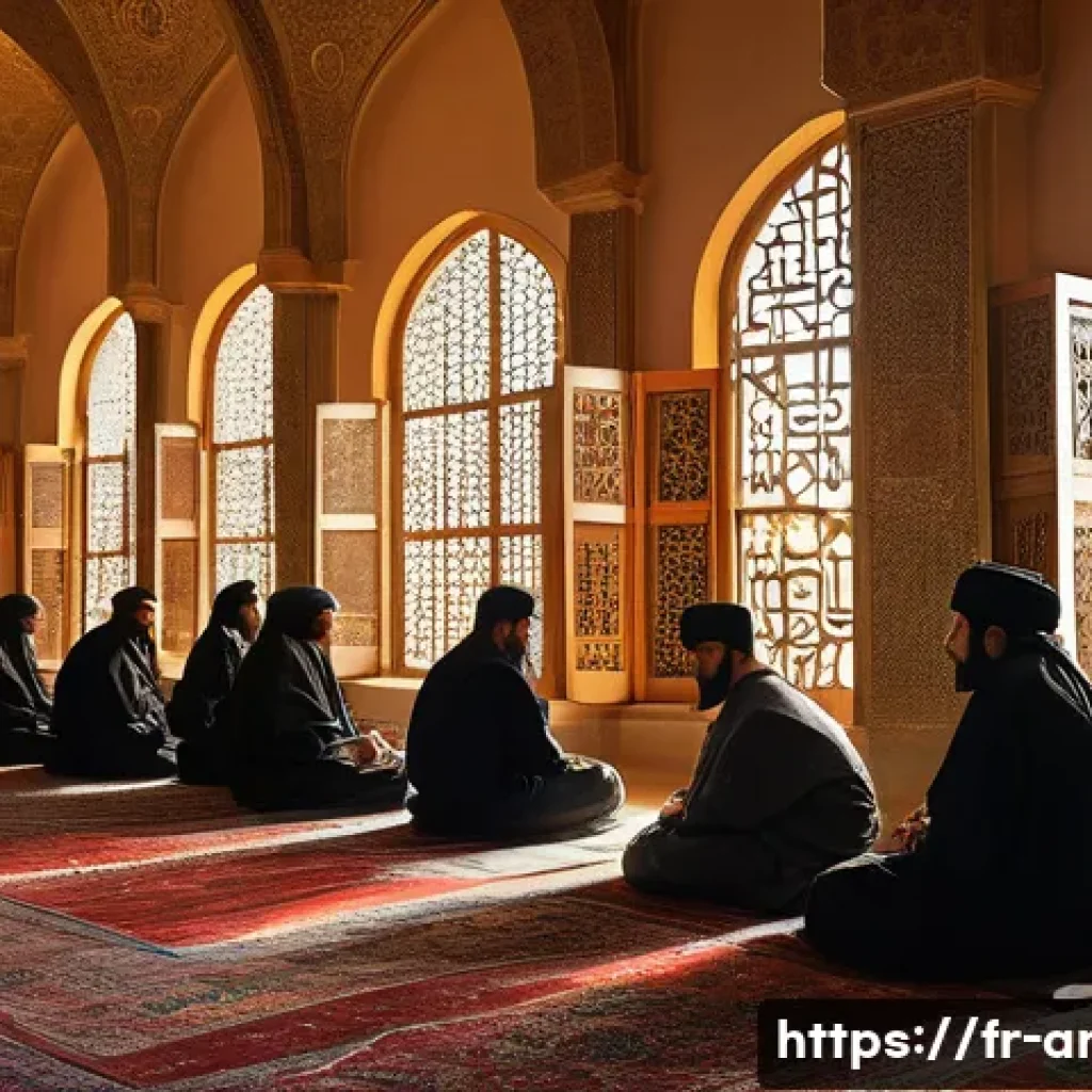 아랍어권에서의 과학 발전 - **Prompt: A vibrant scene from the Islamic Golden Age at the House of Wisdom in Baghdad. Scholars of...