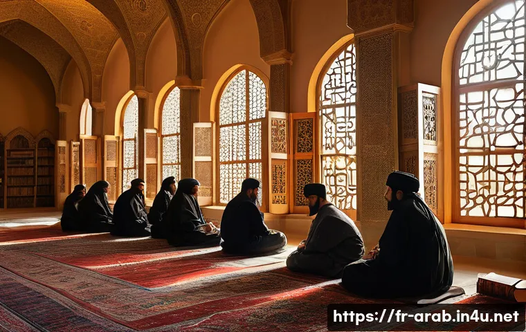 아랍어권에서의 과학 발전 - **Prompt: A vibrant scene from the Islamic Golden Age at the House of Wisdom in Baghdad. Scholars of...