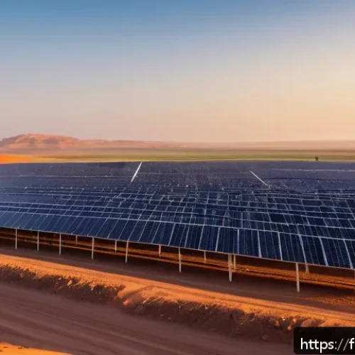Home 31 아랍어권에서의 경제 전망 - A vibrant solar energy farm in Morocco at sunrise, showcasing rows of modern solar panels stretching...
